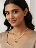 JHB Ruby Diamond Pearl Chain short Length green stone Traditional Necklace for women