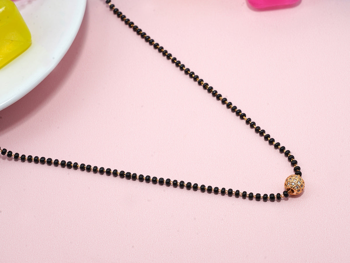 JHB Single Diamond Boll Pendant With Black Beads Chain Short Mangalsutra For Women's