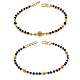 JHB Golden Gold-Plated Brass Bracelet 2 pis Combo for Women (Black Bead Hand Mangalsutra Bracelet)
