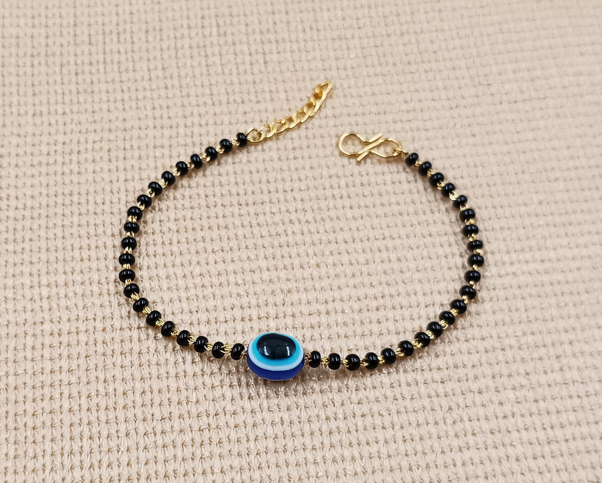 JHB Evil Eye Black bead Hand Bracelet For Women And Girls