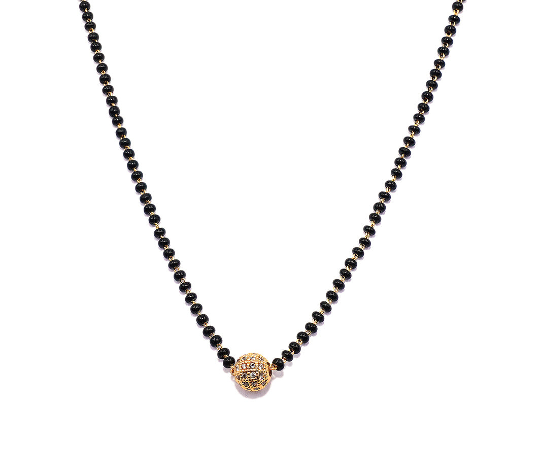 JHB Single Diamond Boll Pendant With Black Beads Chain Short Mangalsutra For Women's