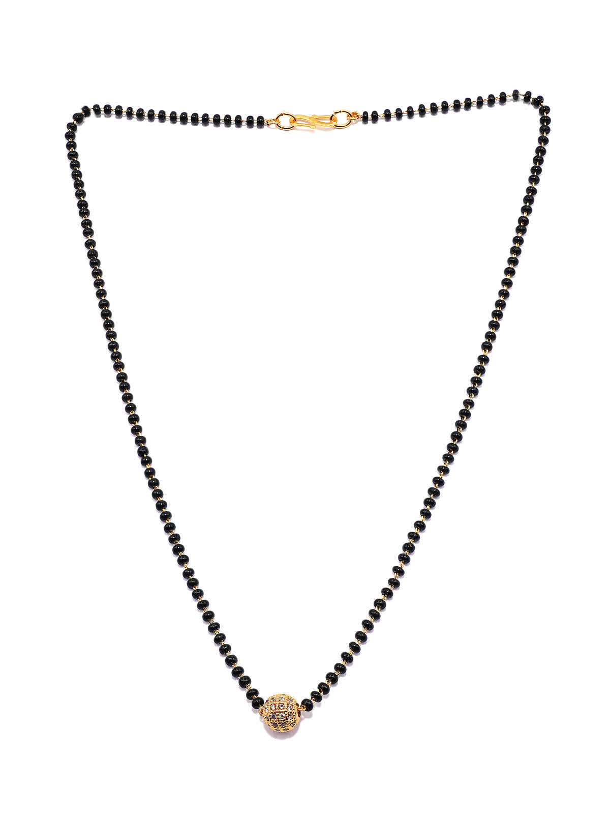 JHB Single Diamond Boll Pendant With Black Beads Chain Short Mangalsutra For Women's