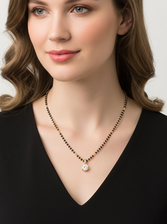 JHB AD Pendant Gift Set |Rakhi Rakshabandhan Gift for Sister Bhabhi, Gifts for Women & Girls | Mangalsutra With American Diamond, Traditional Black Bead Mangalsutra