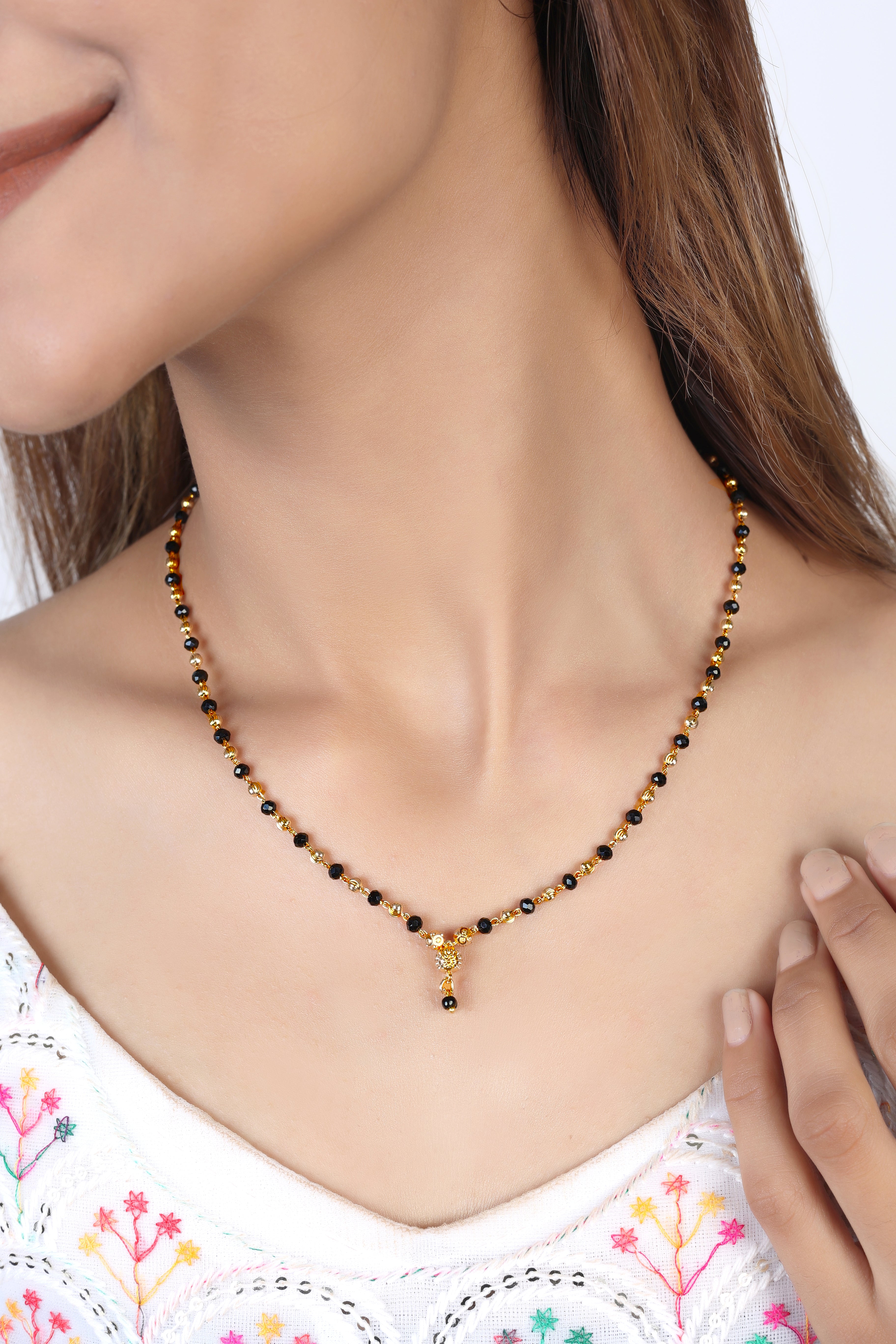 JHB Traditional Tanmaniya Designer Mangalsutra Black Beads Short Chain 2 pis combo For Women