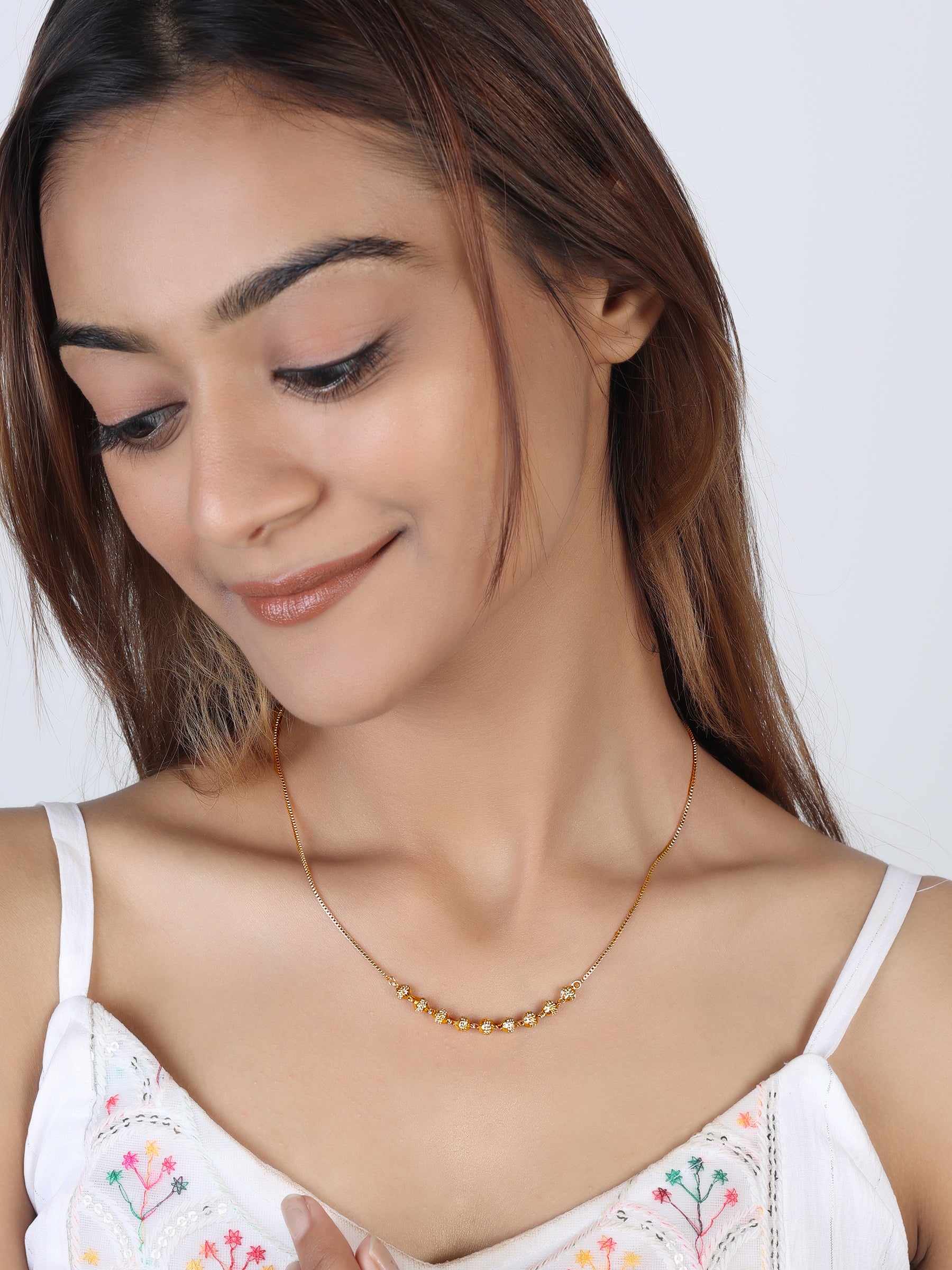 JHB Gold Plated Bead Stylish Chain Neck Designer 18 inch MATARMALA Handmade Real Look Design Beauty Pave Natural Jewelry for Women Girls