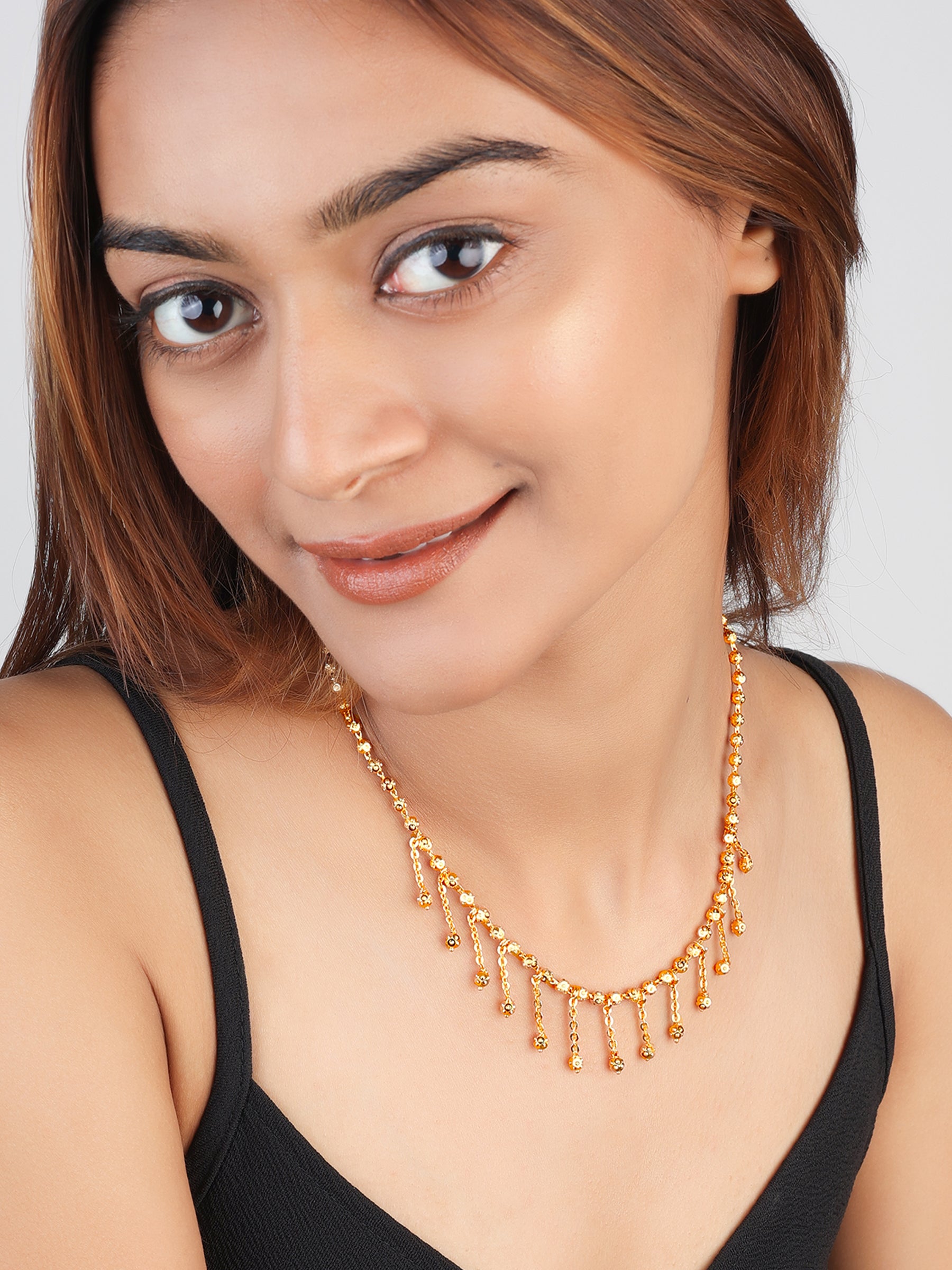 JHB Gold Plated Stylish Chain Neck Designer 18 inch MATARMALA Handmade Real Look Design Beauty Pave Natural Jewelry for Women Girls and Women