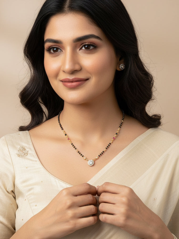 JHB Diamond Necklace Black Beads Mangalsutra/Tanmaniya/Nallapusalu/Mangalsutr for Women