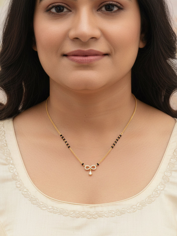 JHB AD Pendant Gift Set |Rakhi Rakshabandhan Gift for Sister Bhabhi, Gifts for Women & Girls | Mangalsutra With American Diamond, Traditional Black Bead Mangalsutra