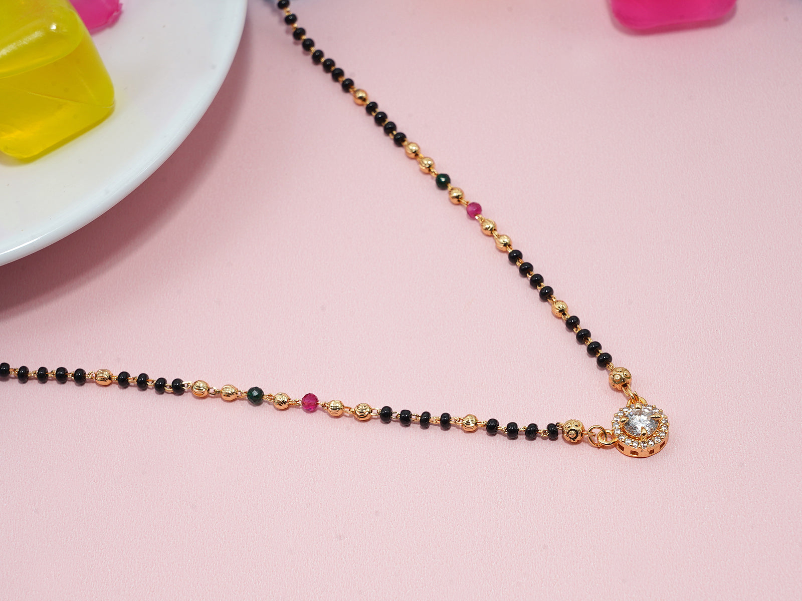 JHB Diamond Necklace Black Beads Mangalsutra/Tanmaniya/Nallapusalu/Mangalsutr for Women