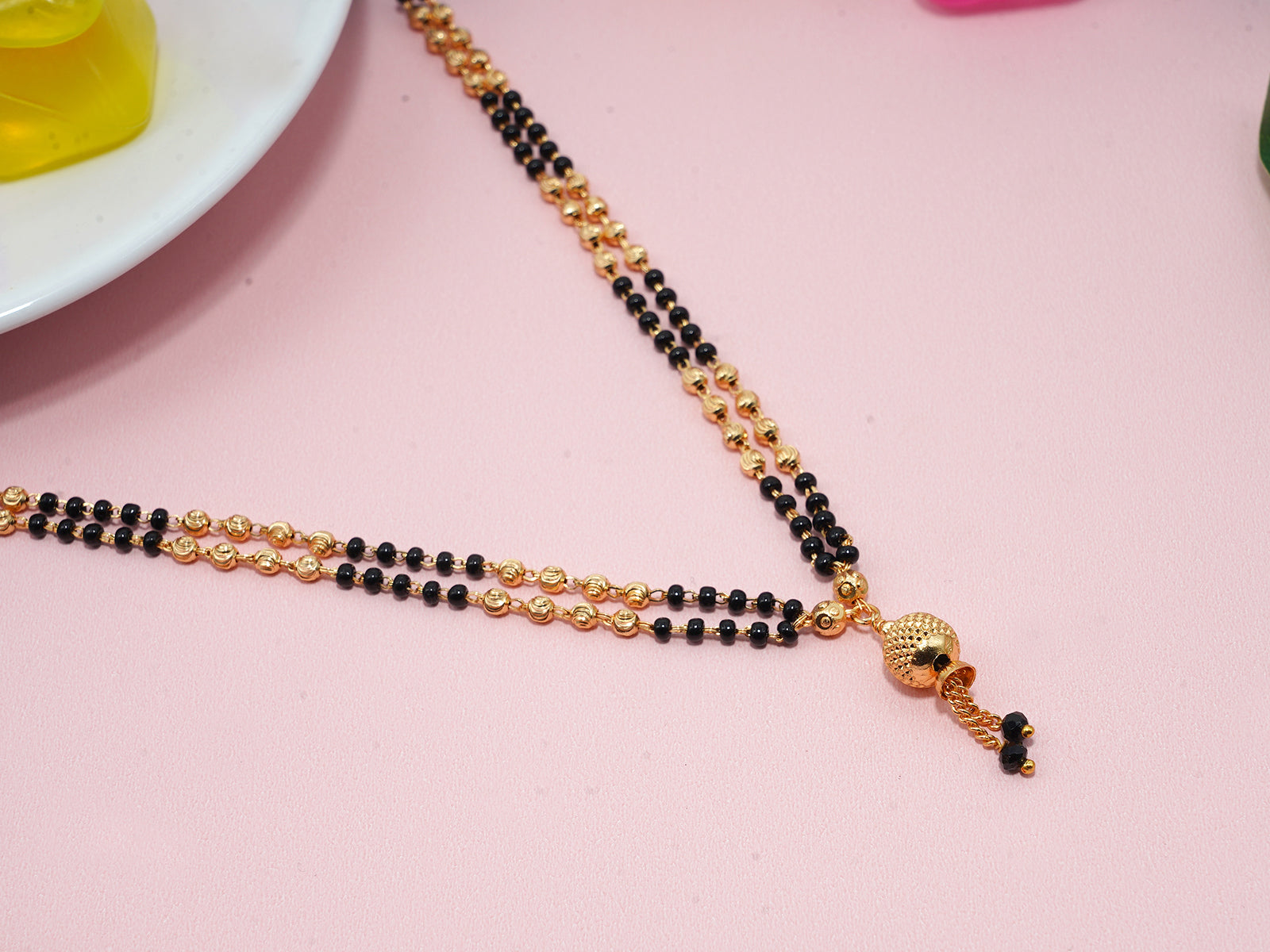 JHB 20 inch jewellery's Traditional Temple Forming One Gram Gold Stylish Maharashtrian Set Tanmaniya Black Vati Mangalsutra For Women