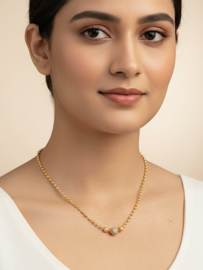 JHB Gold Plated Stylish Single Diamond Chain Neck Designer 18 inch MATARMALA Handmade Real Look Design Beauty Pave Natural Jewelry for Women Girls
