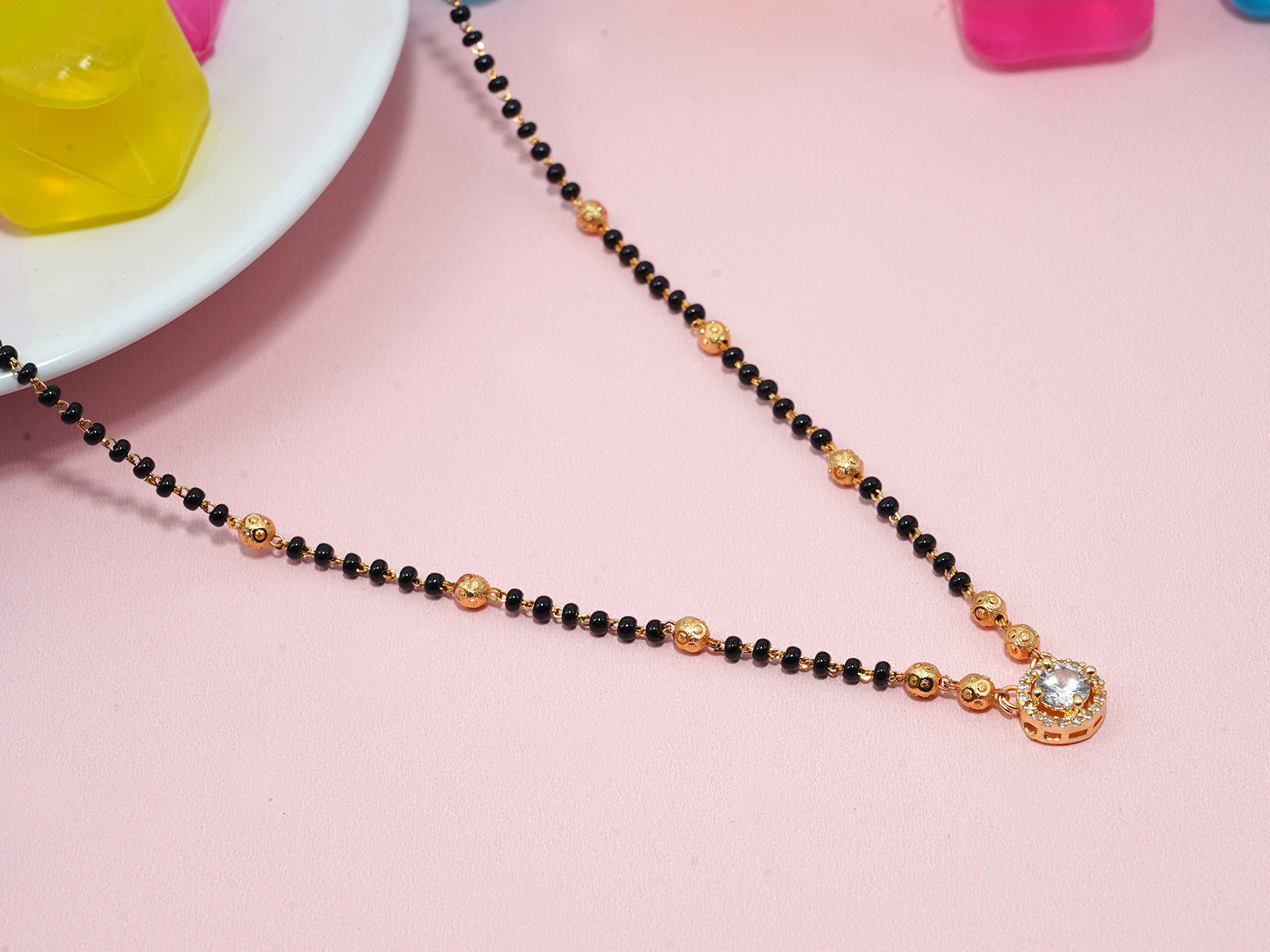 JHB Diamond Mangalsutra With Chain short Length Tanmaniya Traditional Black Bead Mangalsutra for women
