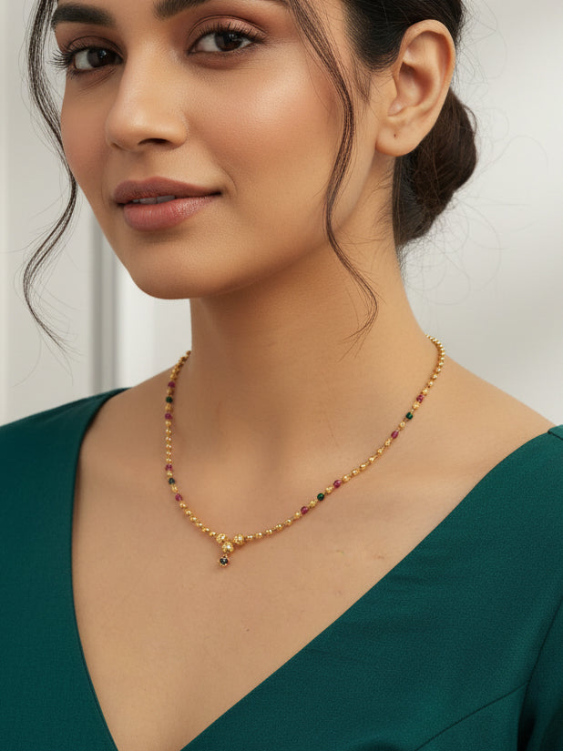 JHB Gold Plated Bead And Multy Colour Crystal Short Chain For Girls And Women