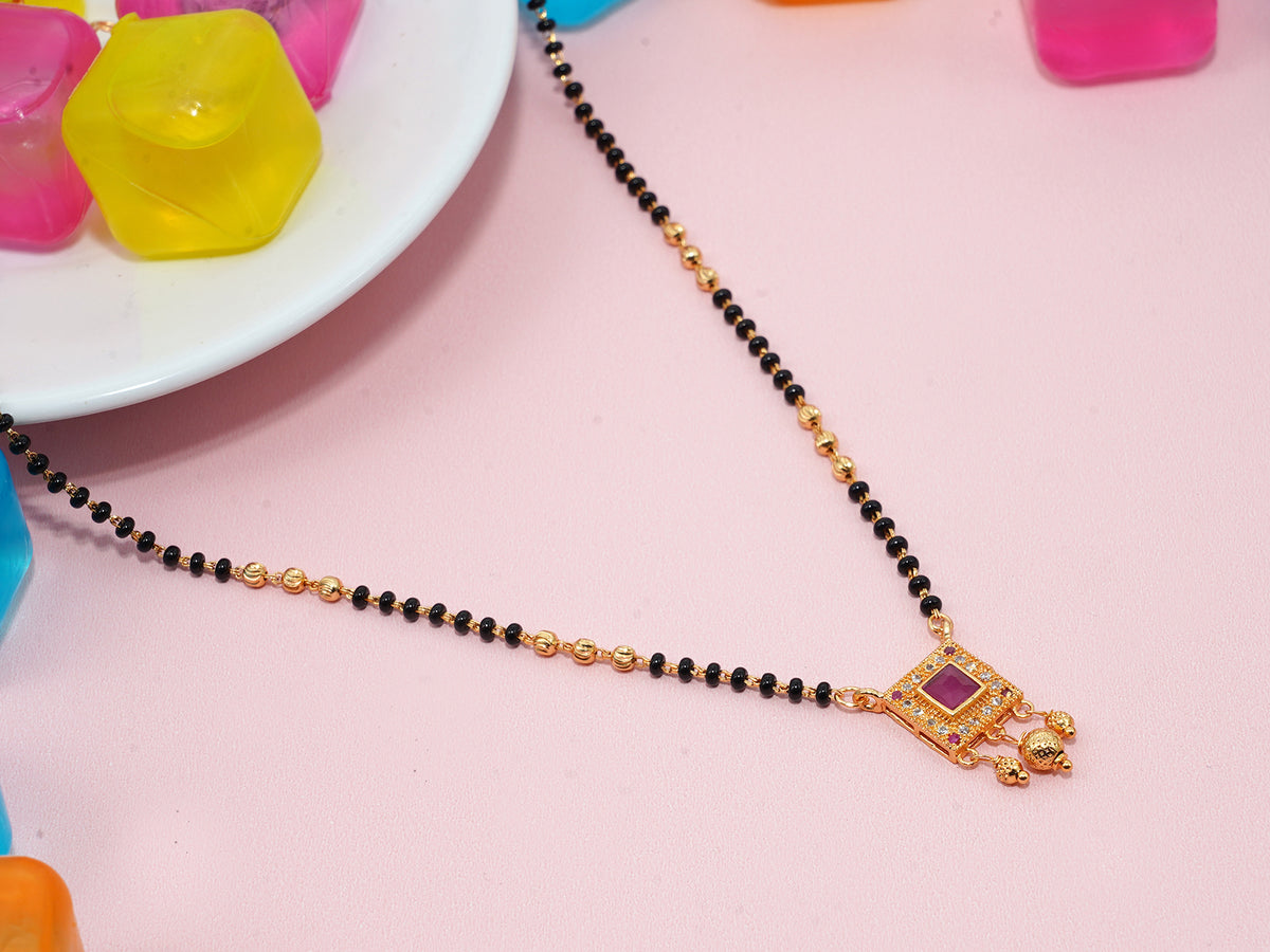 JHB Diamond Mangalsutra With Chain short Length ruby stone Traditional Black Bead Mangalsutra for women