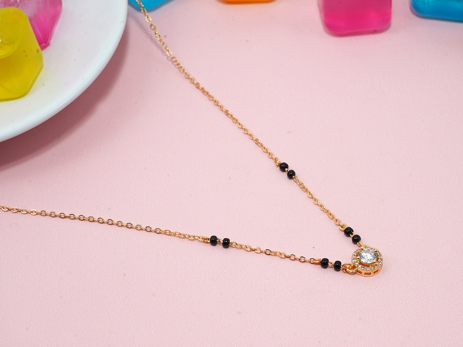 JHB AD Pendant Gift Set |Rakhi Rakshabandhan Gift for Sister Bhabhi, Gifts for Women & Girls | Mangalsutra With American Diamond, Traditional Black Bead Mangalsutra