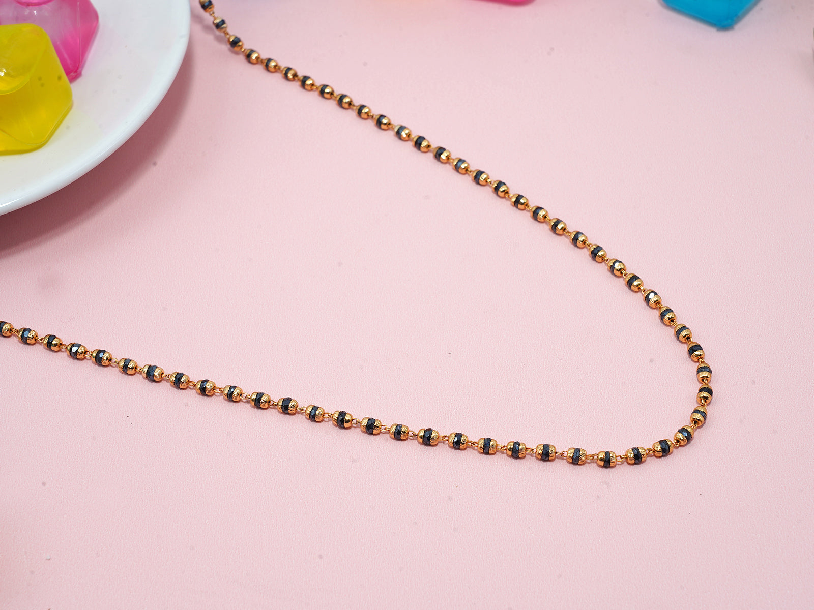 JHB Women Traditional Black Bead Chain and Gold Plated Neck Chain for Women & Girls Wedding, Engagement and Anniversary (Black and Golden)