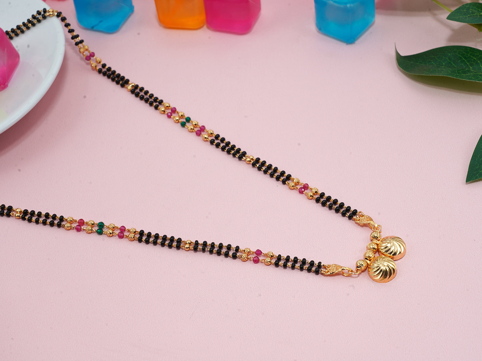 JHB 26 inch jewellery's Traditional Temple Forming One Gram Gold Stylish Maharashtrian Wati Mangal sutra Set Tanmaniya Black Vati Mangalsutra For Women
