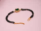 JHB Ruby Green Diamond Single Boll and Cubic Zirconia Mangalsutra Bracelet Black Bead Bracelet For Women's