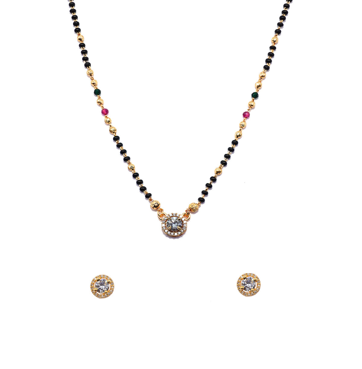 JHB AD Pendant Gift Set |Rakhi Rakshabandhan Gift for Sister Bhabhi, Gifts for Women & Girls | Mangalsutra With American Diamond, Traditional Black Bead Mangalsutra
