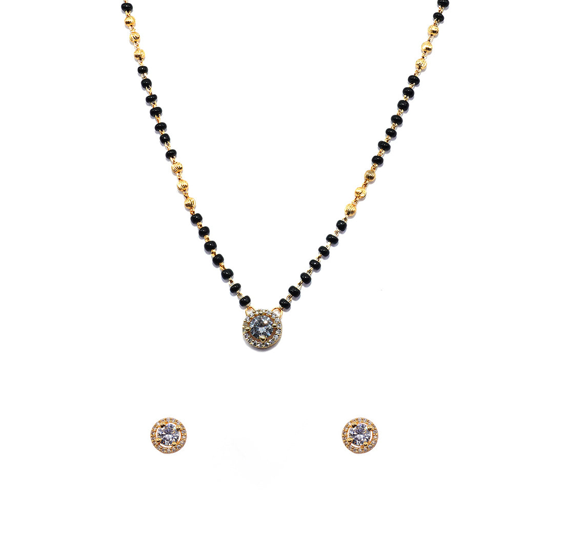 JHB AD Pendant Gift Set |Rakhi Rakshabandhan Gift for Sister Bhabhi, Gifts for Women & Girls | Mangalsutra With American Diamond, Traditional Black Bead Mangalsutra