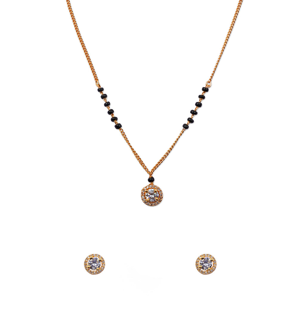 JHB AD Pendant Gift Set |Rakhi Rakshabandhan Gift for Sister Bhabhi, Gifts for Women & Girls | Mangalsutra With American Diamond, Traditional Black Bead Mangalsutra
