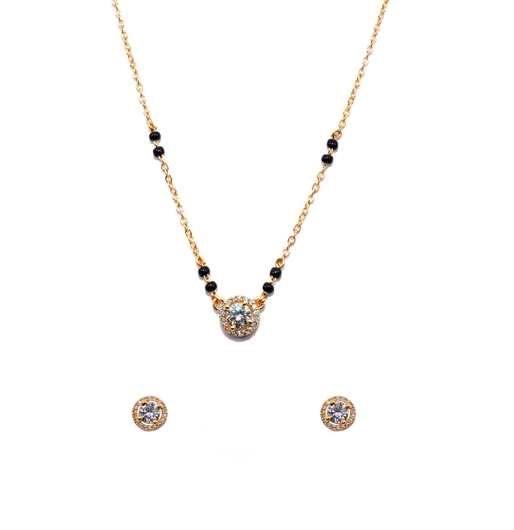 JHB AD Pendant Gift Set |Rakhi Rakshabandhan Gift for Sister Bhabhi, Gifts for Women & Girls | Mangalsutra With American Diamond, Traditional Black Bead Mangalsutra