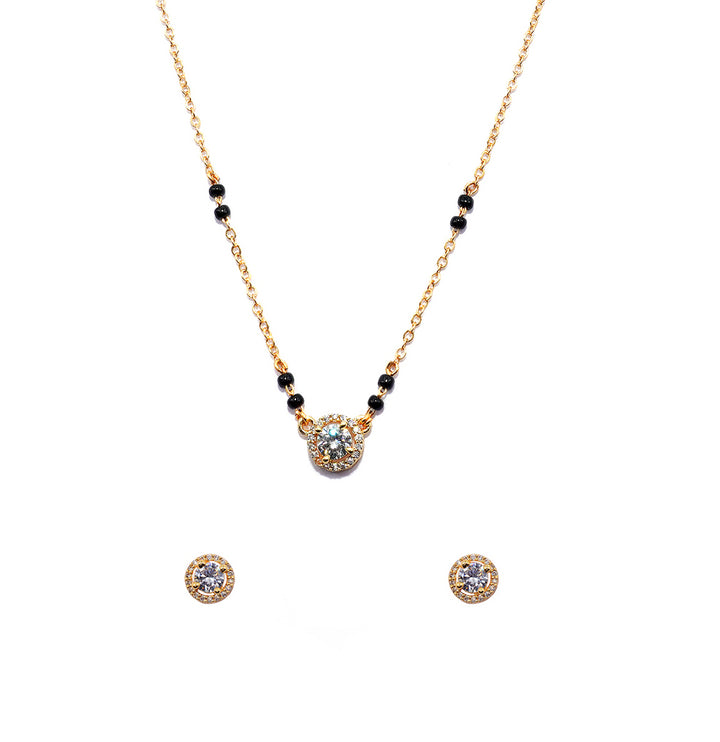 JHB AD Pendant Gift Set |Rakhi Rakshabandhan Gift for Sister Bhabhi, Gifts for Women & Girls | Mangalsutra With American Diamond, Traditional Black Bead Mangalsutra