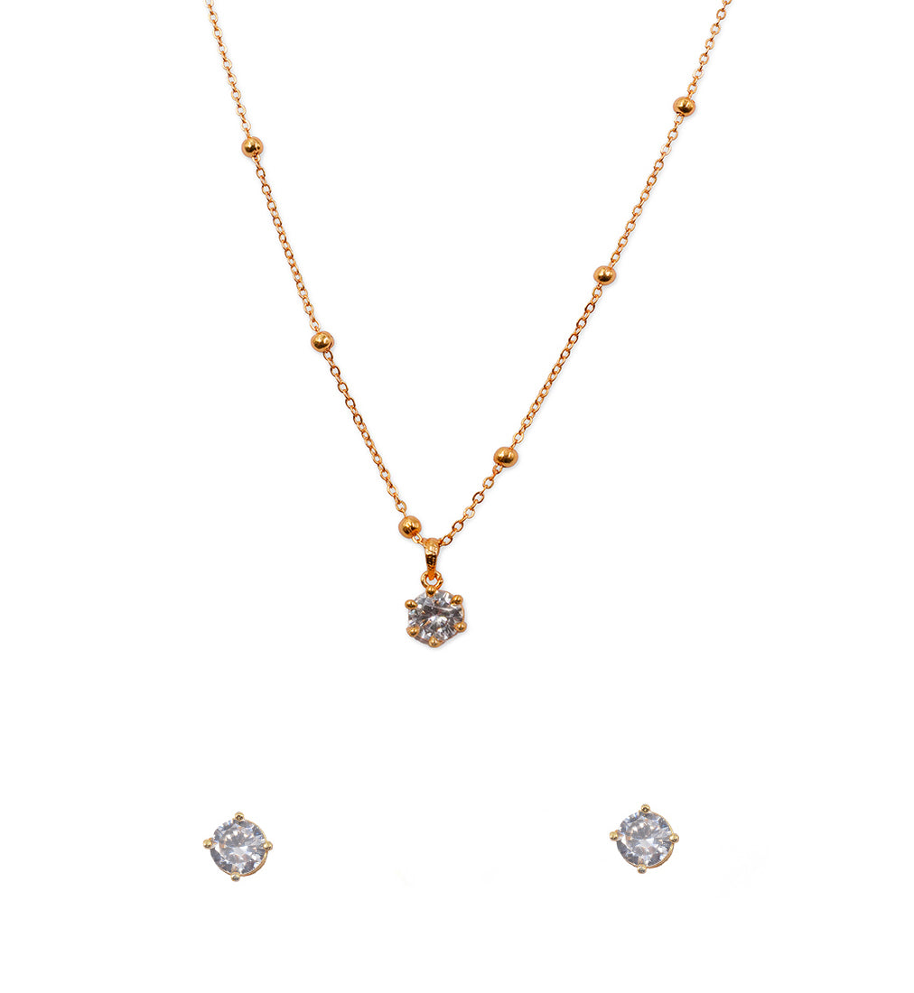 JHB Jewellery Gold Plated American Diamond necklace for girls Pendant Set/Necklace Set with Earrings for Girls and Women