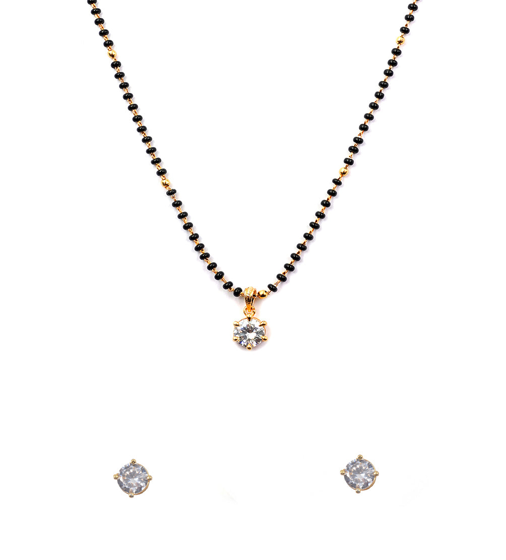 JHB AD Pendant Gift Set |Rakhi Rakshabandhan Gift for Sister Bhabhi, Gifts for Women & Girls | Mangalsutra With American Diamond, Traditional Black Bead Mangalsutra