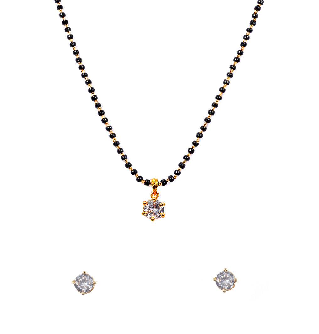 JHB AD Pendant Gift Set |Rakhi Rakshabandhan Gift for Sister Bhabhi, Gifts for Women & Girls | Mangalsutra With American Diamond, Traditional Black Bead Mangalsutra
