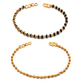 JHB Golden Gold-Plated Brass Bracelet 2 pis Combo for Women (Golden Bead Bracelet + Black Bead Hand Mangalsutra Bracelet)