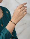 JHB American Diamond Single Boll and Cubic Zirconia Mangalsutra Bracelet Black Bead Bracelet For Women's