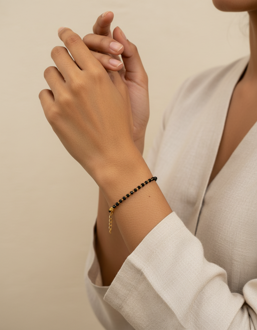JHB Black Crystal Beads Simple Bracelet For Women's And Girls