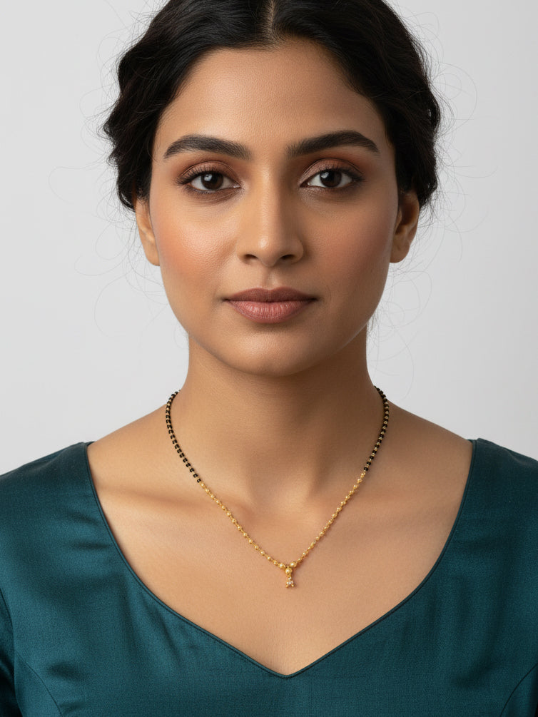 JHB Traditional Tanmaniya Designer Mangalsutra Black Beads Short Chain For Women