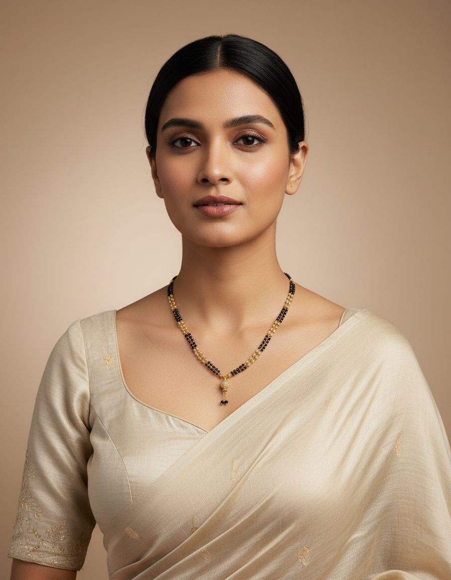 JHB 20 inch jewellery's Traditional Temple Forming One Gram Gold Stylish Maharashtrian Set Tanmaniya Black Vati Mangalsutra For Women