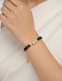 JHB American Diamond Single Boll and Black Bead Bracelet For Women's