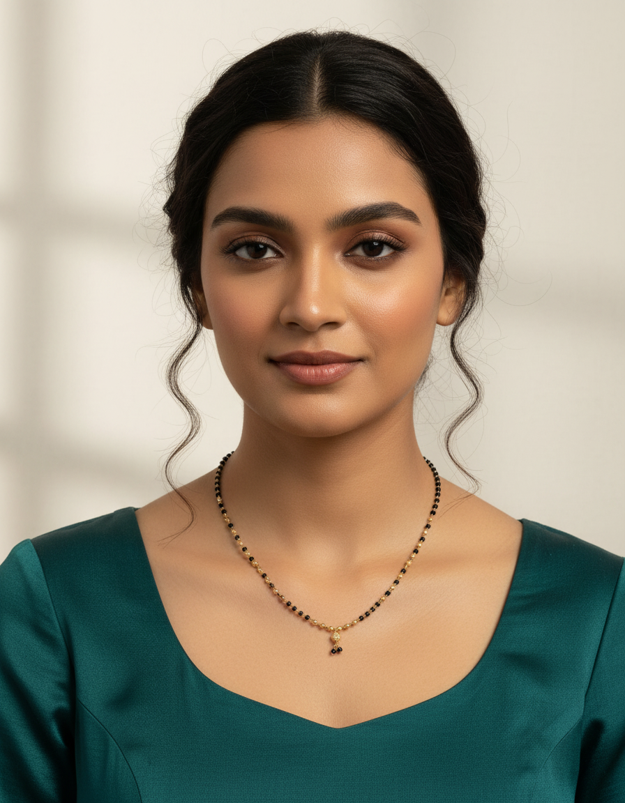 JHB Traditional Tanmaniya Designer 2 pis Mangalsutra Black Beads Short Chain combo For Women