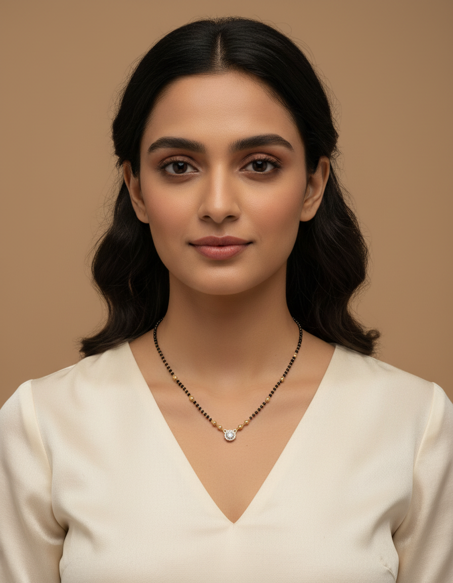 JHB Diamond Mangalsutra With Chain short Length Tanmaniya Traditional Black Bead Mangalsutra for women