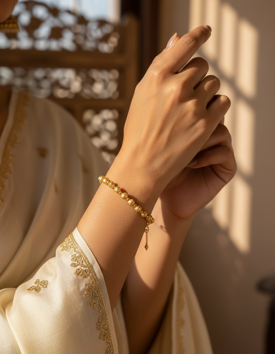 JHB Golden Gold-Plated Brass Bracelet 3 pis Combo for Women And Girl's (3 Pis Golden Bracelet)