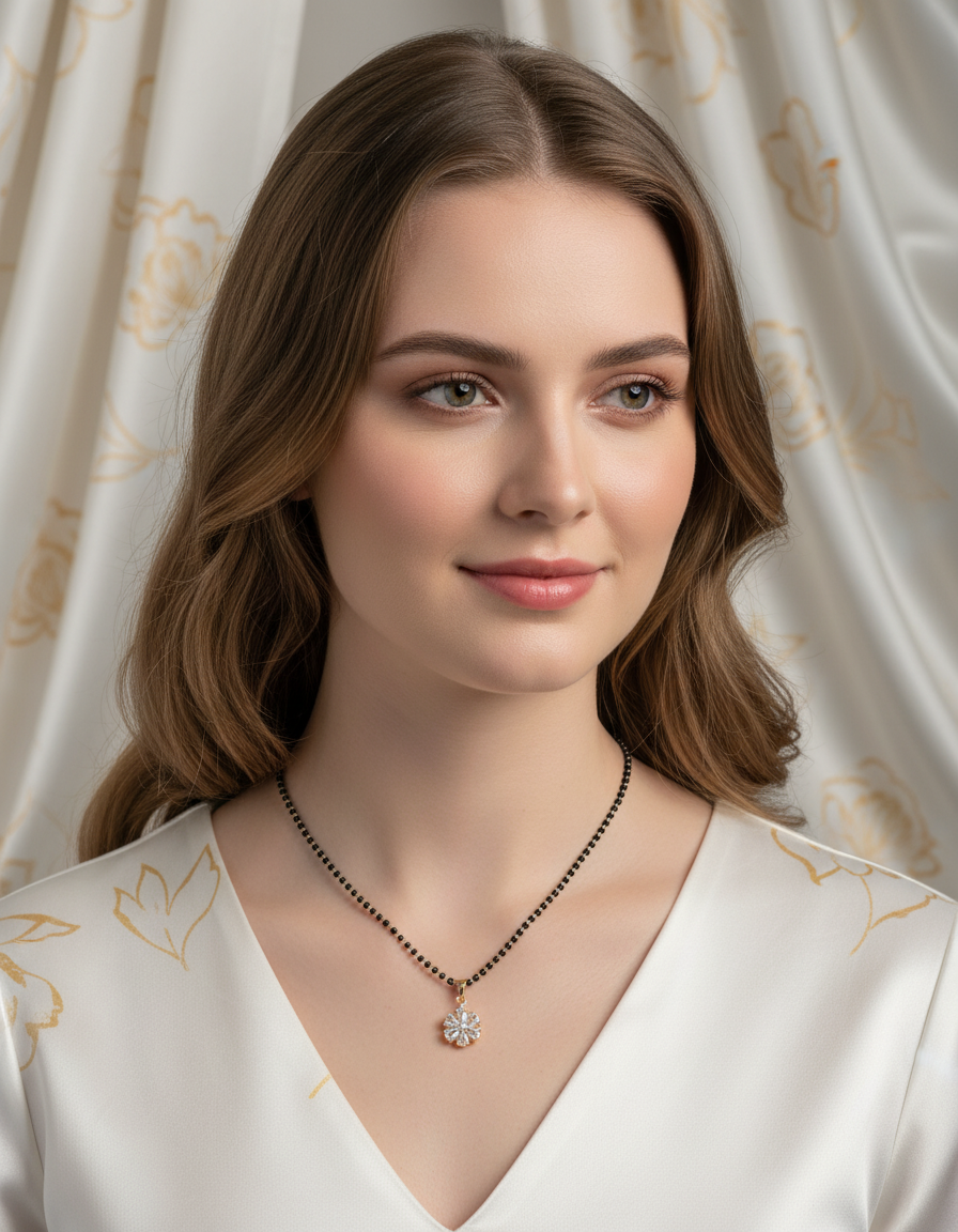JHB Stylish Pendant Necklace Black Beads Mangalsutra For Women With Extendable Chain
