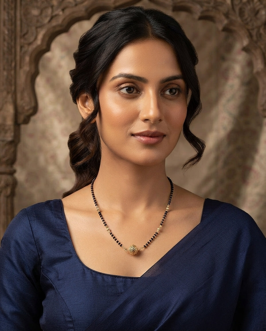JHB Traditional Tanmaniya Designer Mangalsutra Black Beads Short Chain