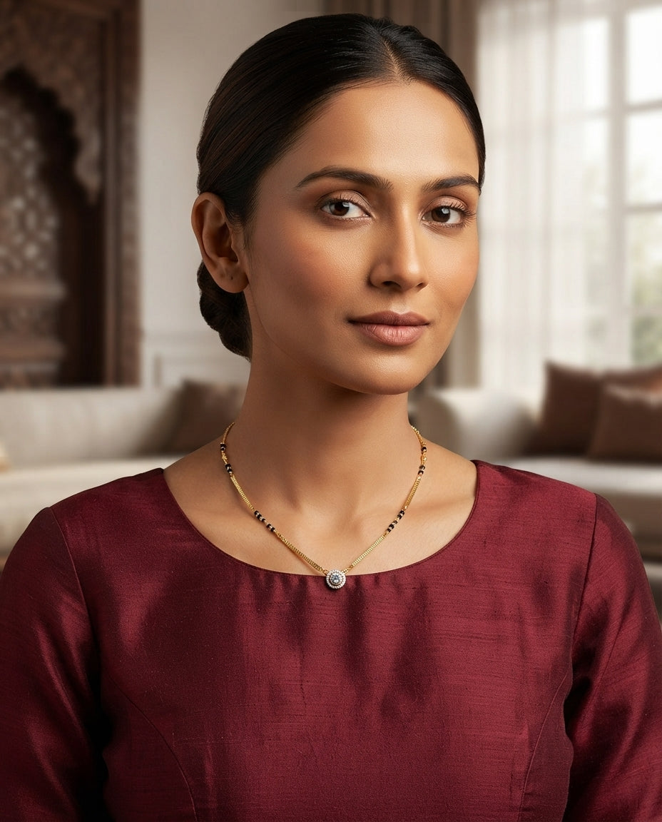 JHB Black Stone Black Bead Chain Short Mangalsutra Tanmaniya Necklace