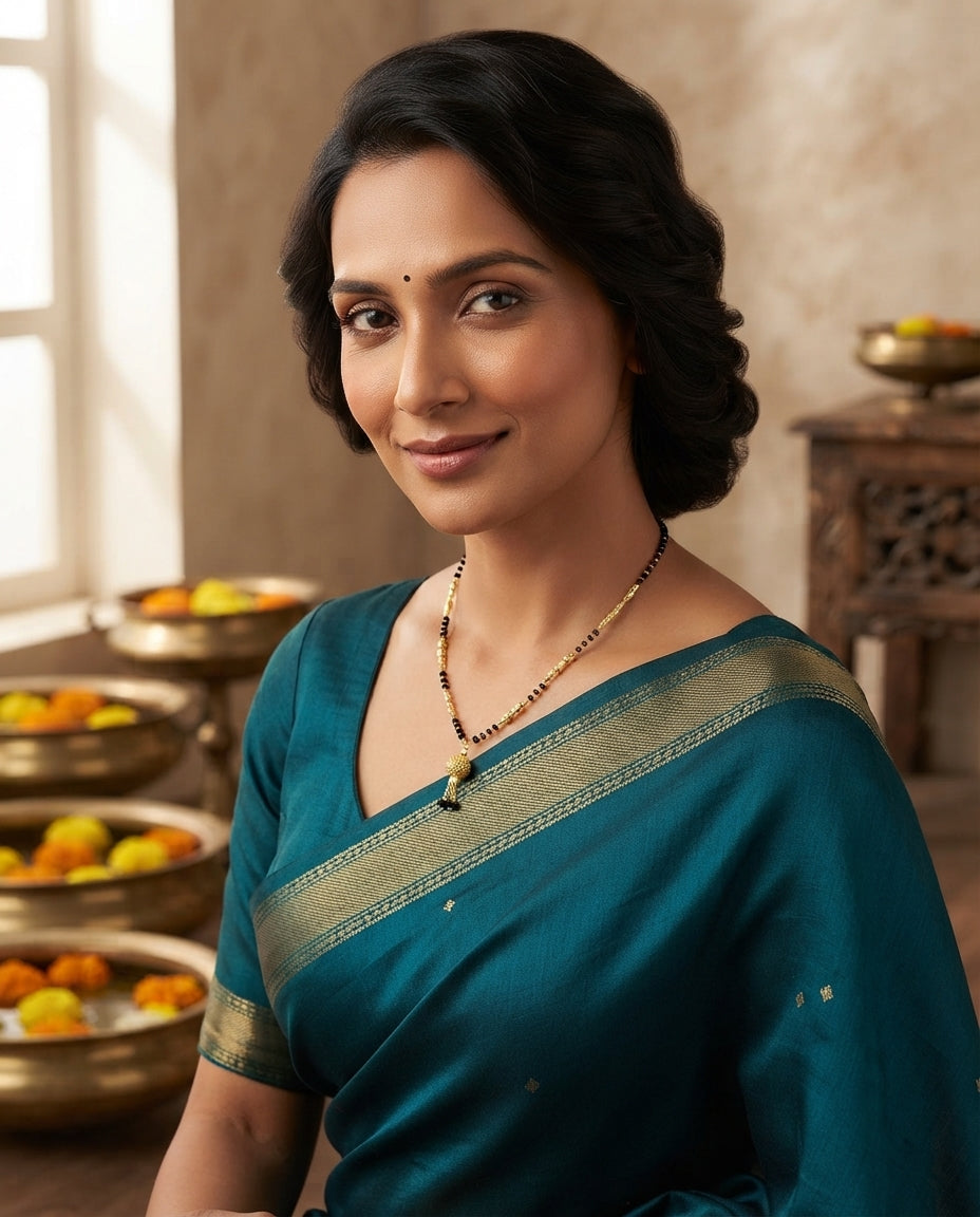 JHB Traditional Tanmaniya Designer Mangalsutra Black Beads Short Chain