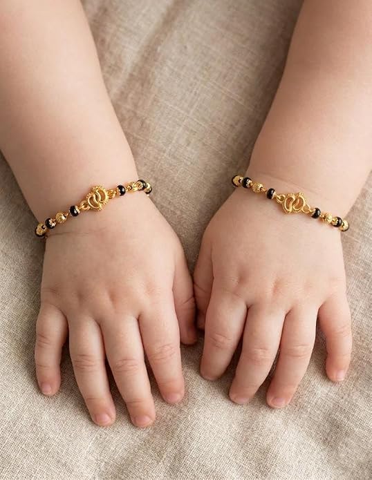 JHB Baby Bracelet Crystal Nazariya Brass Bangle/Bracelet For Kids for Baby Girls & Baby Boys(Black & Golden)
