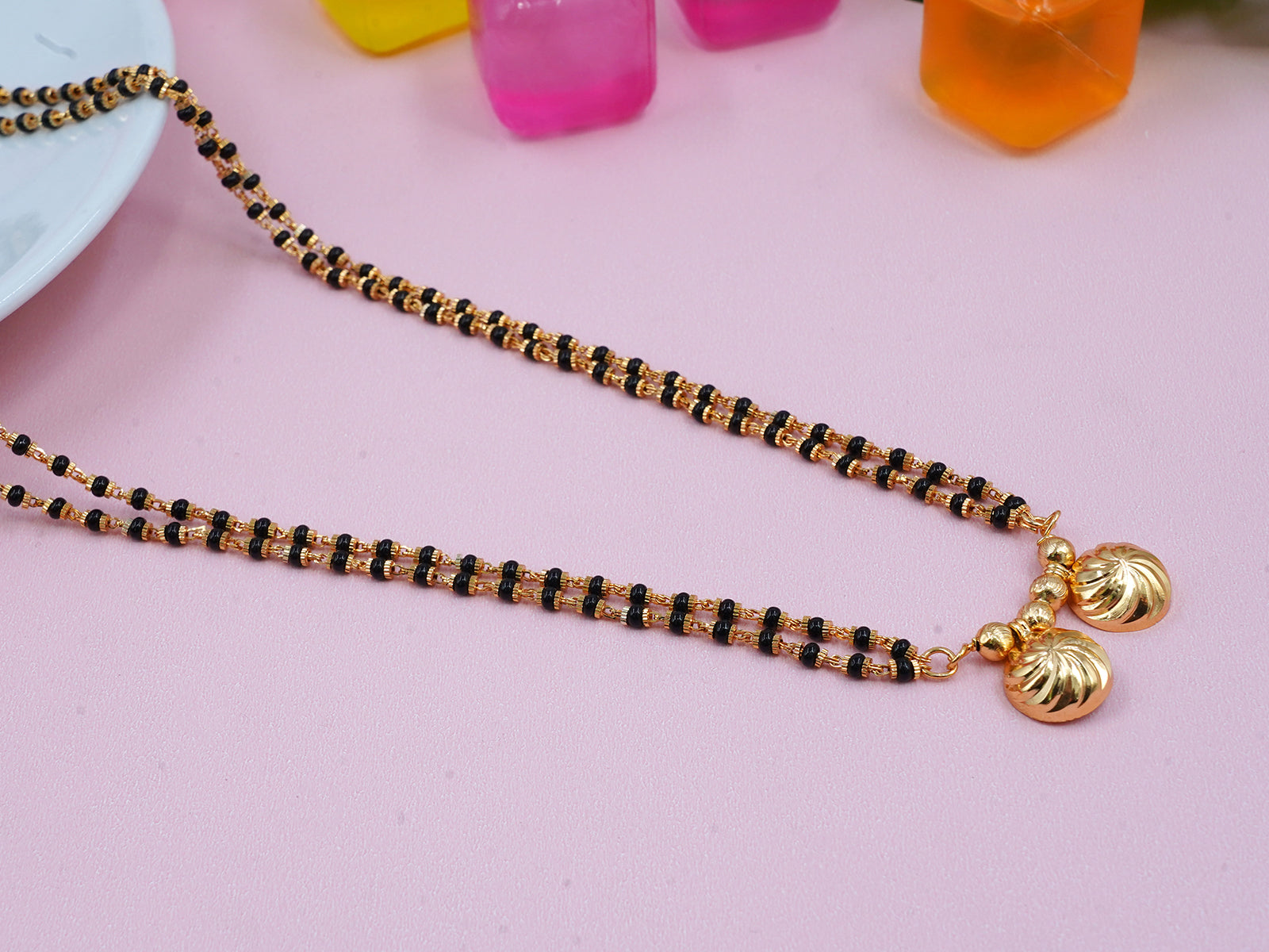 JHB 24 inch jewellery's Traditional Temple Forming One Gram Gold Stylish Maharashtrian Wati Mangal sutra Set Tanmaniya Black Vati Mangalsutra For Women
