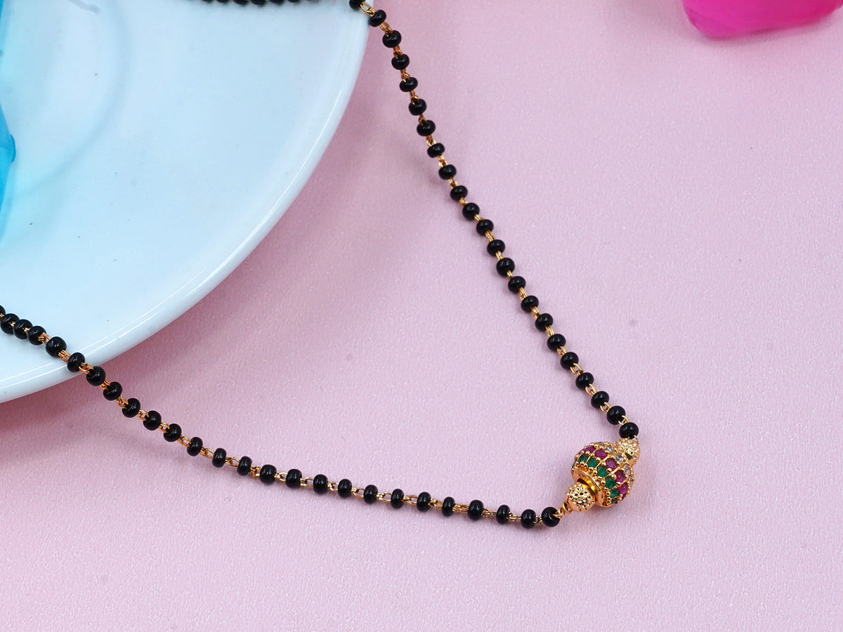 JHB Ruby Diamond Pendant With Black Beads Chain Short Mangalsutra For Womens