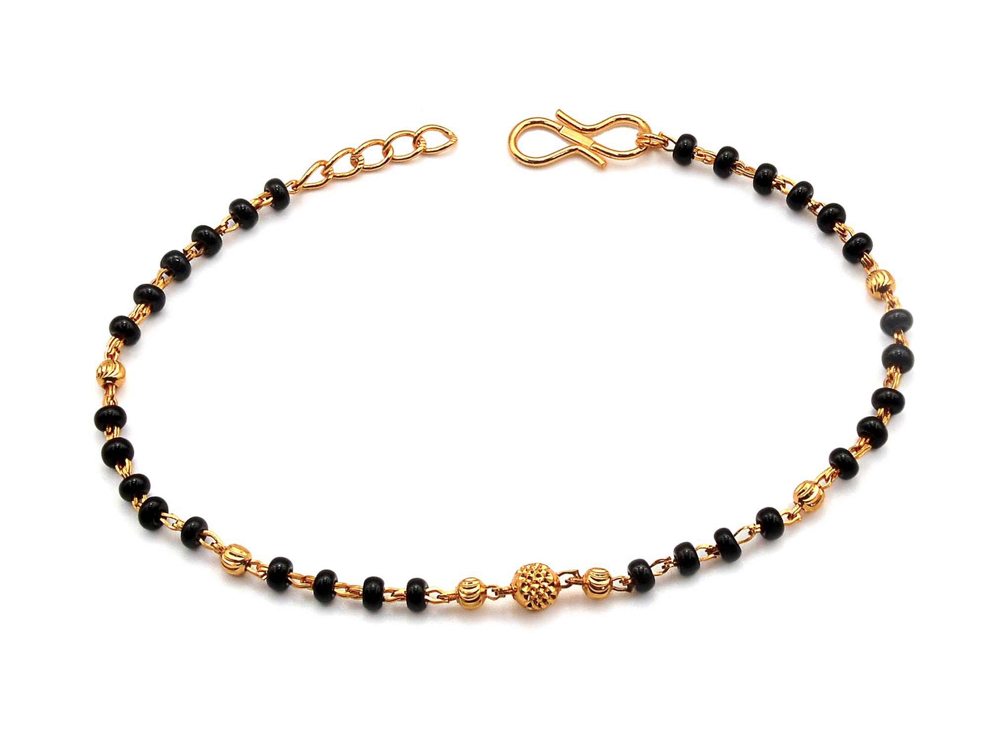 JHB Gold plated and Black Beads Hand Mangalsutra Bracelet for Women