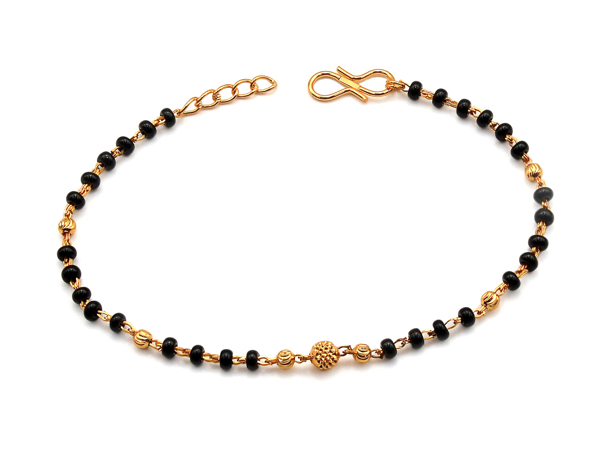 JHB Gold plated and Black Beads Hand Mangalsutra Bracelet for Women