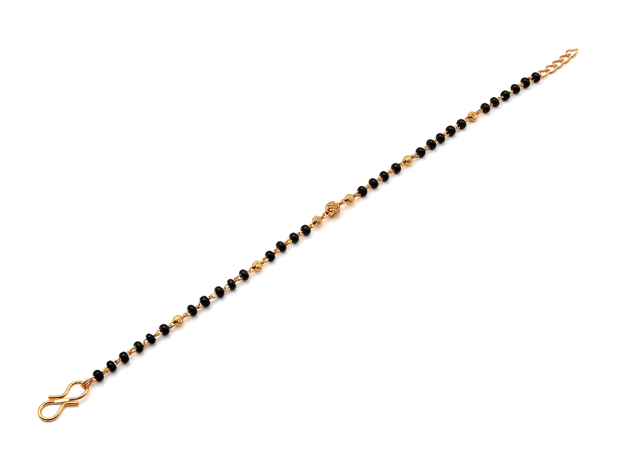 JHB Gold plated and Black Beads Hand Mangalsutra Bracelet for Women
