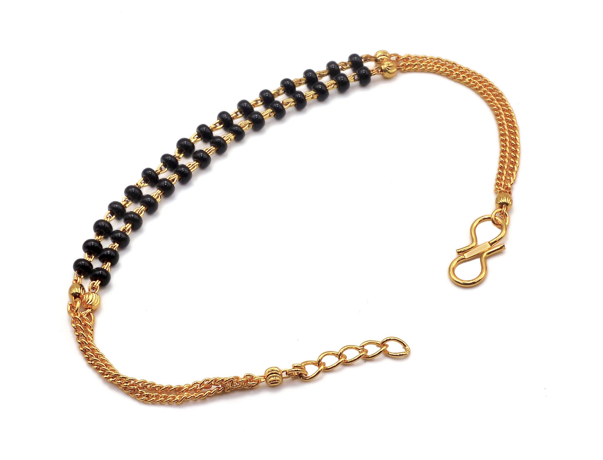 JHB Gold Plated Bracelet Black Beads Layer Hand Mangalsutra Bracelet for Women